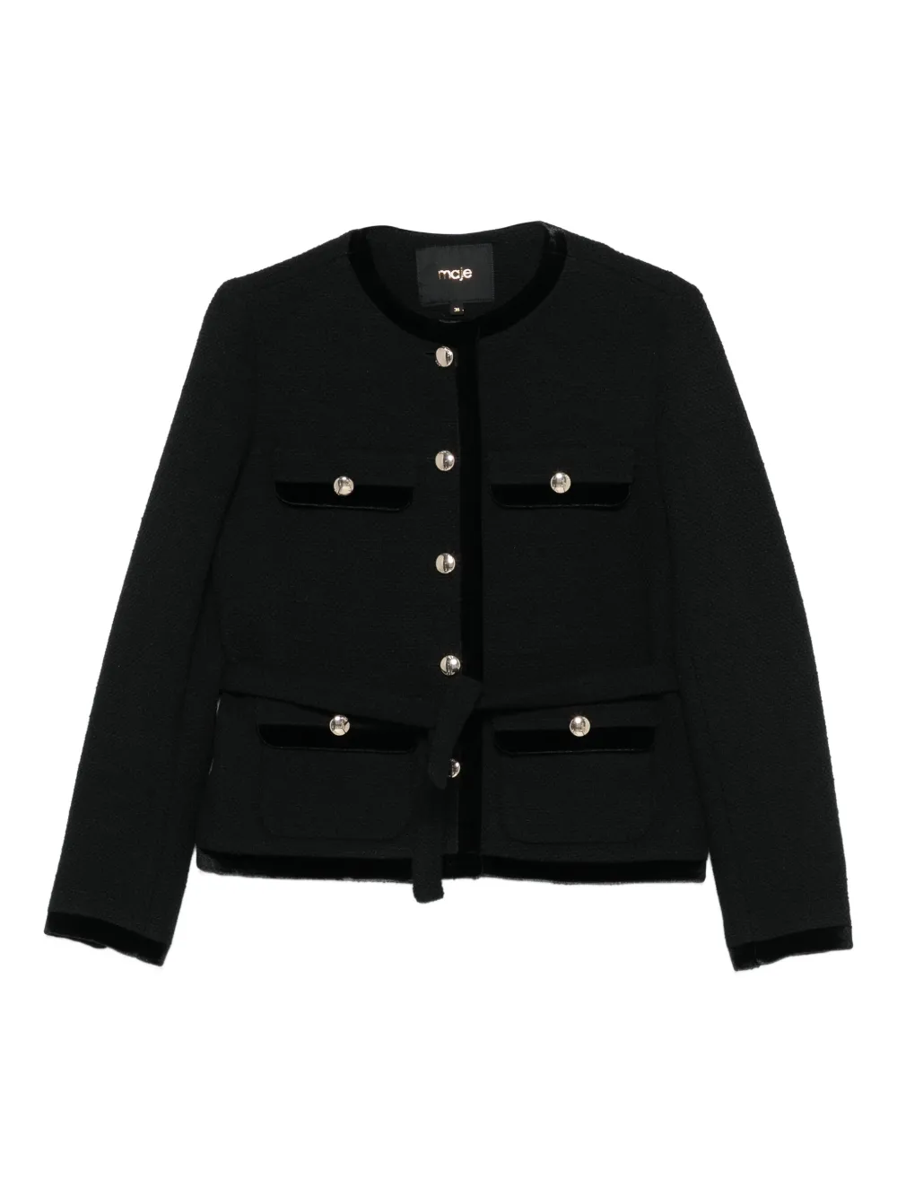 Maje velvet-trim belted jacket | Black | Image 1