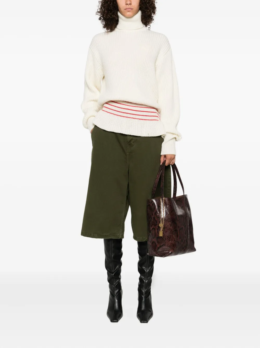 Chloé Geribbelde coltrui met gestreept detail Beige