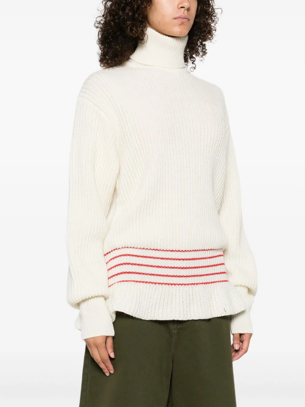 Chloé Geribbelde coltrui met gestreept detail Beige