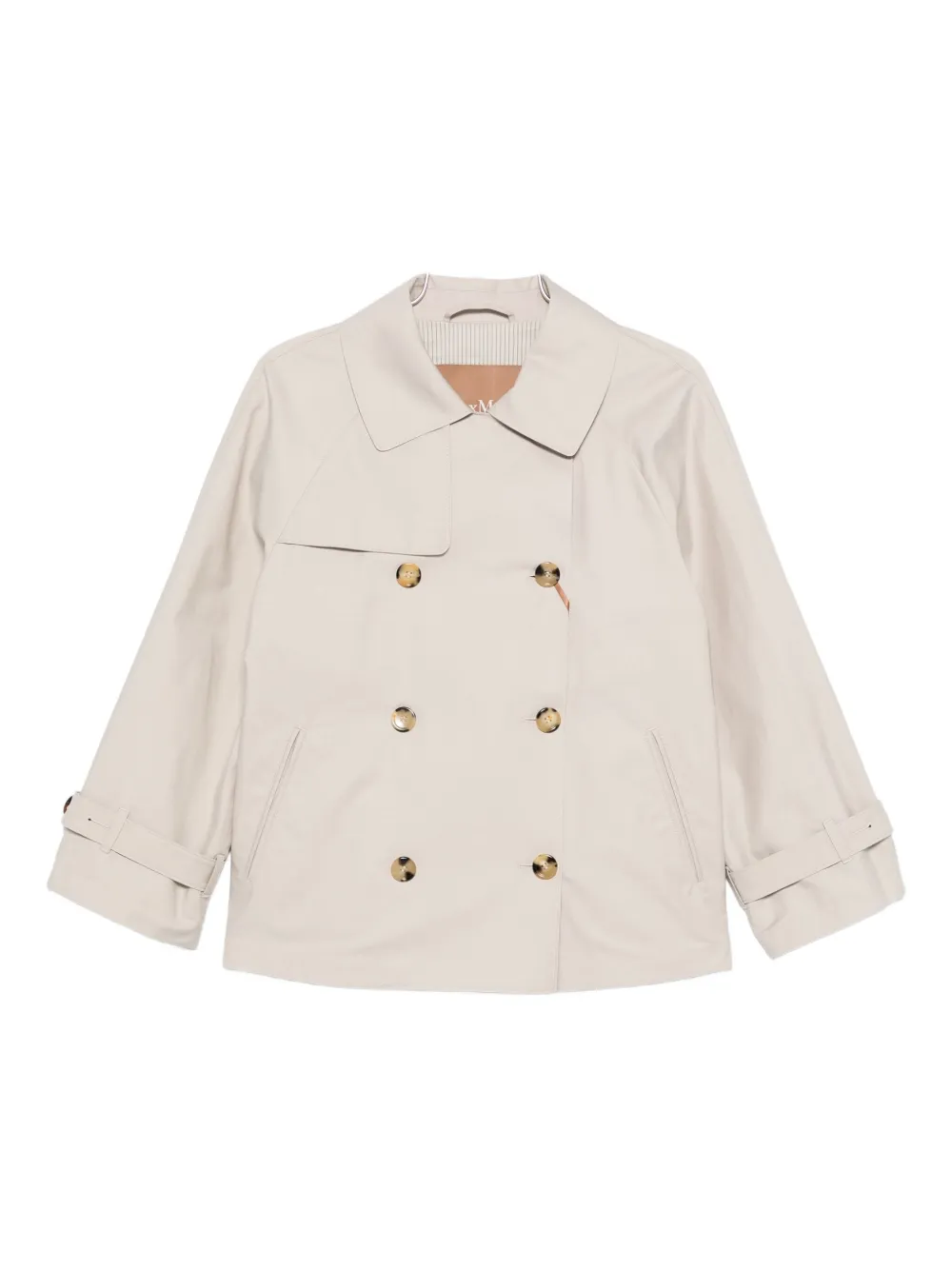 Max Mara Short Water-repellent Cotton Twill Trench Coat In Neutral