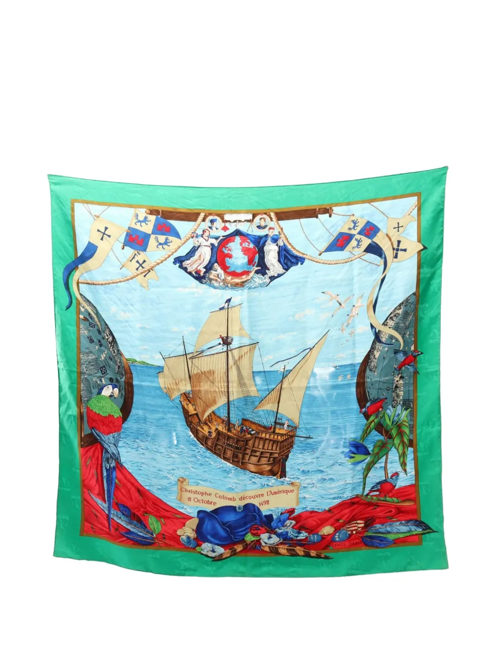 Hermès Pre-Owned 2000s carres 90 Christophe Colomb silk scarf - グリーン Hermès Pre-Owned 2000s carres 90 Christophe Colomb silk scarf - グリーン