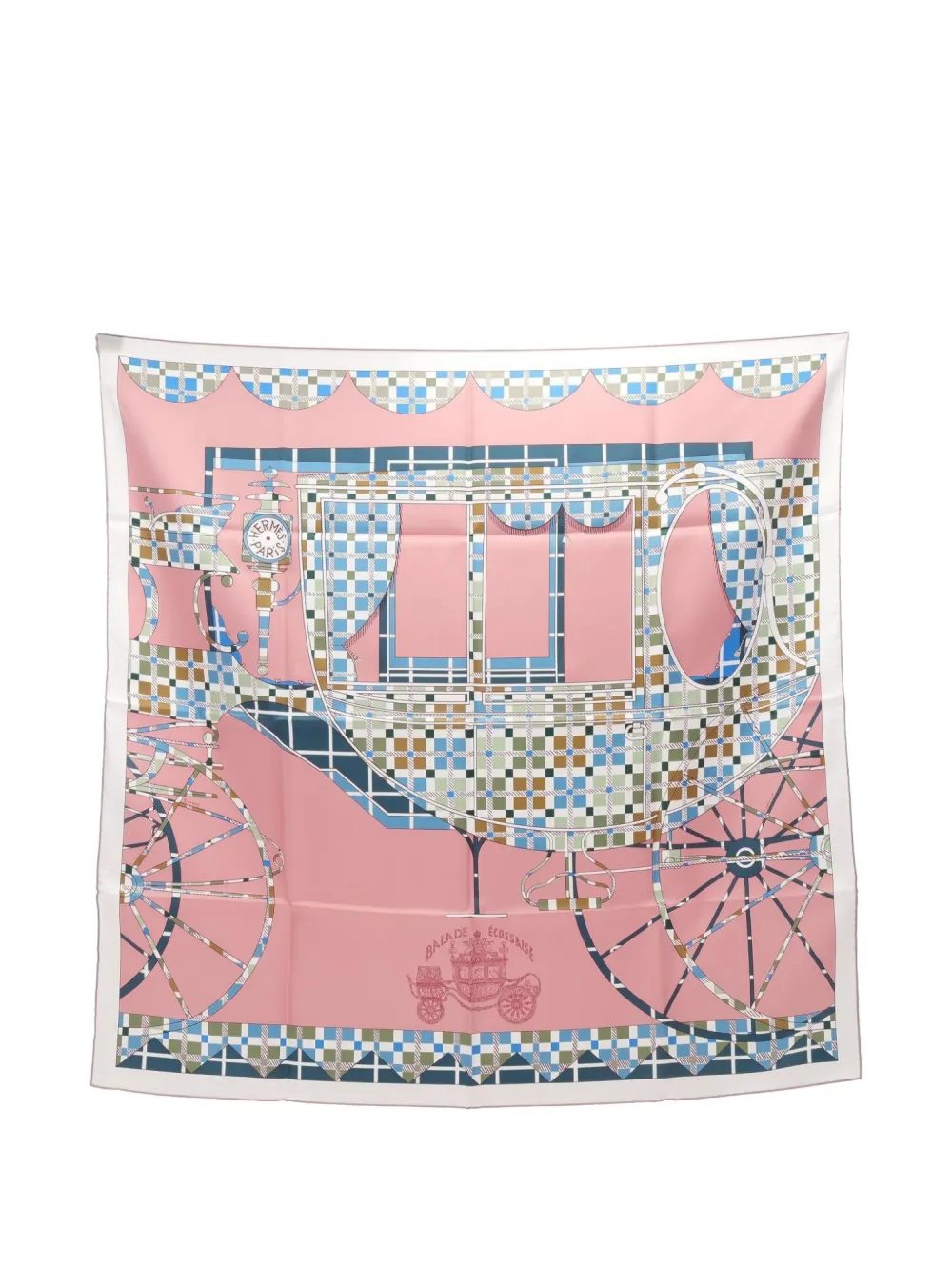 Hermès Pre-Owned 2020s BALADE ECOSSAISE silk scarf - Pink, dark blue, Hermès Pre-Owned 2020s BALADE ECOSSAISE silk scarf - Pink, dark blue,