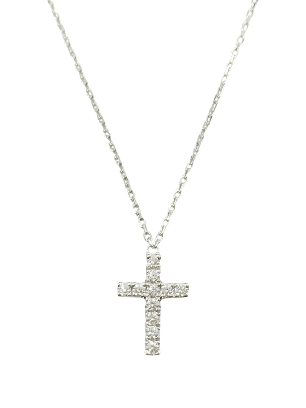 Pre-owned Cartier 2010s 18k White Gold Cross Diamond Necklace In Silver