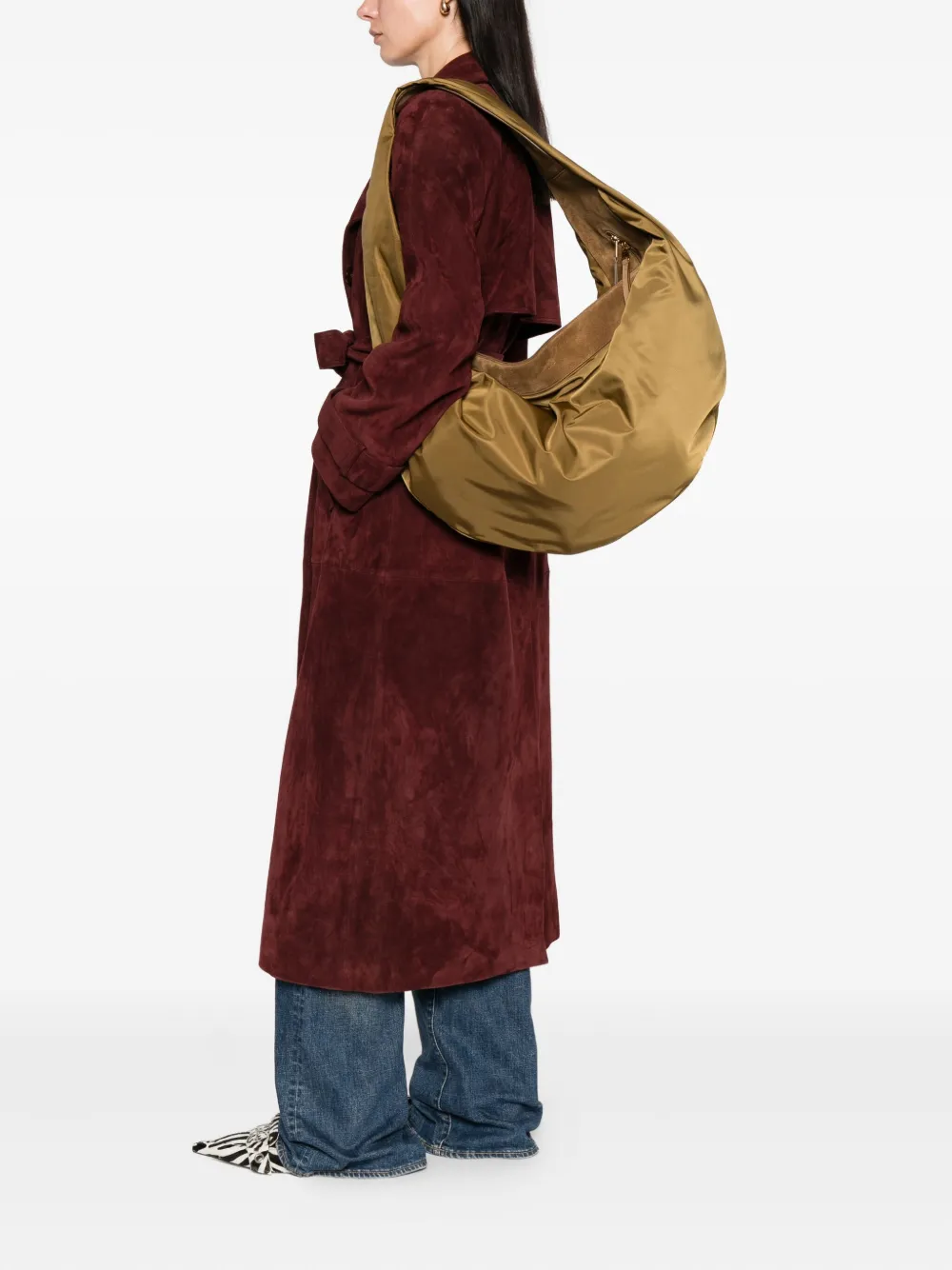 KHAITE suede-trimmed shoulder bag Groen