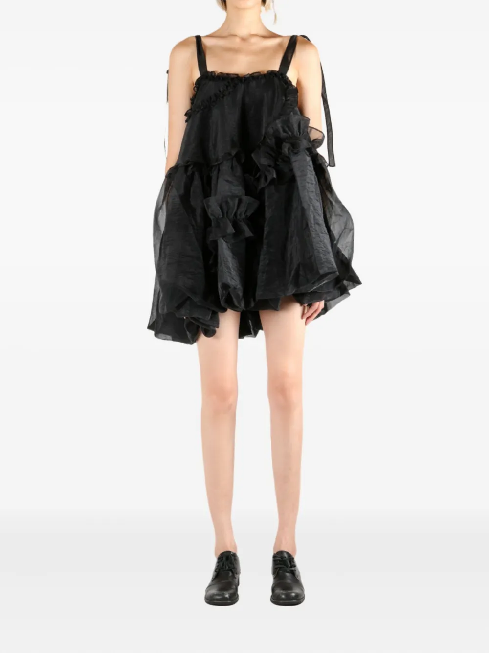 Cecilie Bahnsen Cristina ruffled tie-strap mini dress Zwart