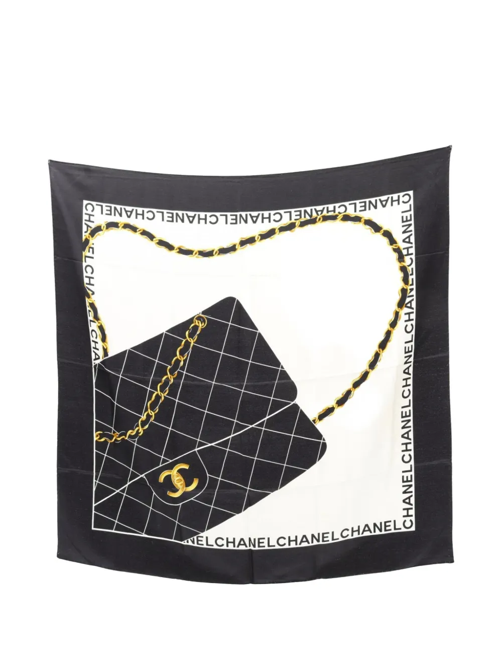 CHANEL Pre-Owned 1986-1988 matelasse silk scarf - ブラック CHANEL Pre-Owned 1986-1988 matelasse silk scarf - ブラック