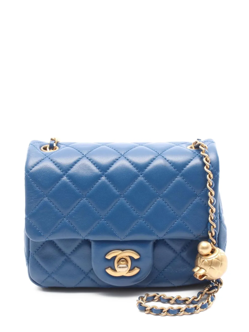 CHANEL Pre-Owned 2020-2021 ミニ スクエア クラシック シングルフラップ ショルダーバッグ - ブルー CHANEL Pre-Owned 2020-2021 ミニ スクエア クラシック シングルフラップ ショルダーバッグ - ブルー