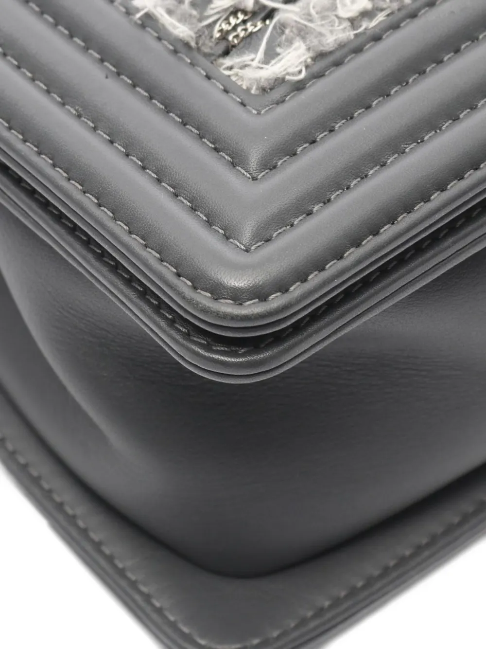 Pre-owned Chanel 2016-2017 Boy Tweed Shoulder Bag In Gray