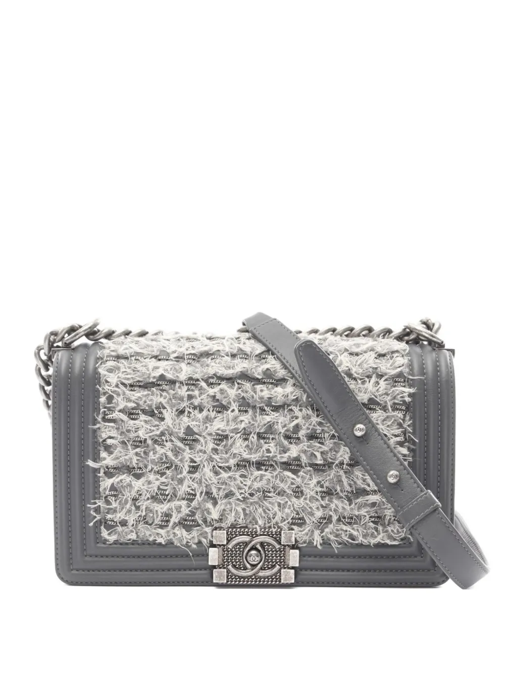 CHANEL Pre-Owned 2016-2017 ボーイ ツイード ショルダーバッグ - グレー CHANEL Pre-Owned 2016-2017 ボーイ ツイード ショルダーバッグ - グレー