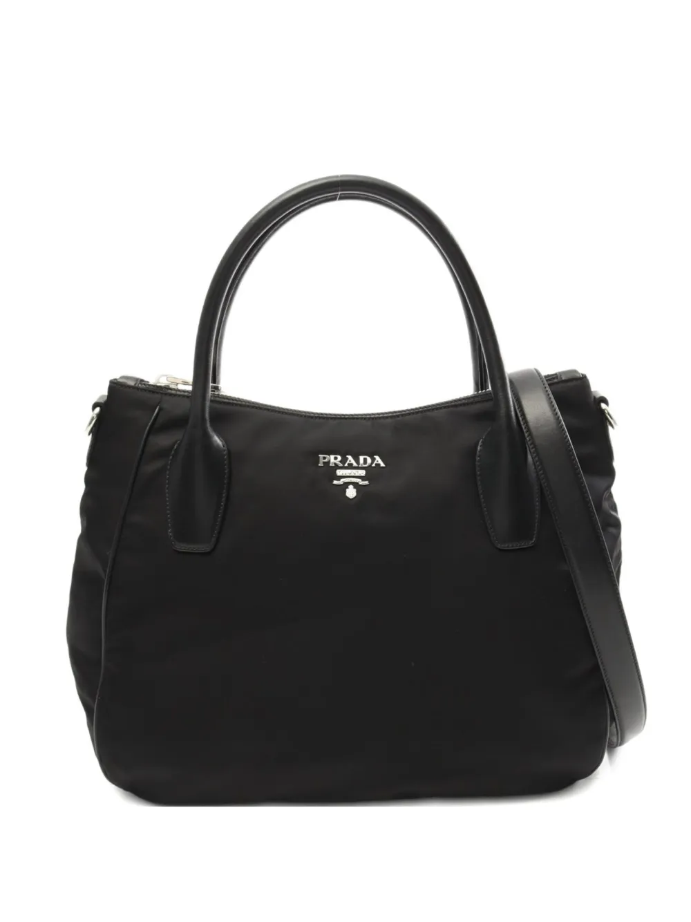 Pre-owned Prada 2010s Leather-trim Tote Bag In Black
