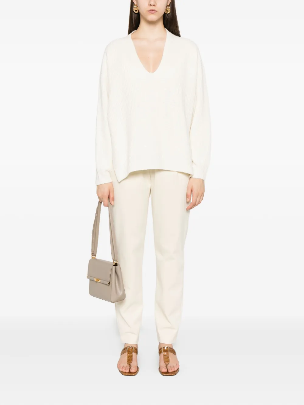 Fabiana Filippi Geribbelde trui met V-hals Beige