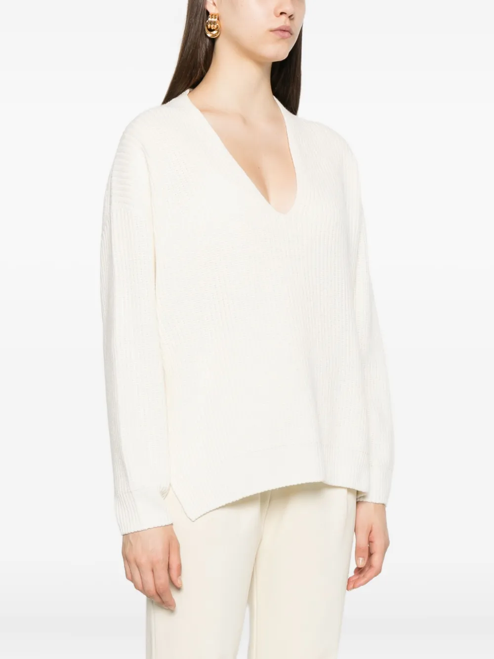 Fabiana Filippi Geribbelde trui met V-hals Beige