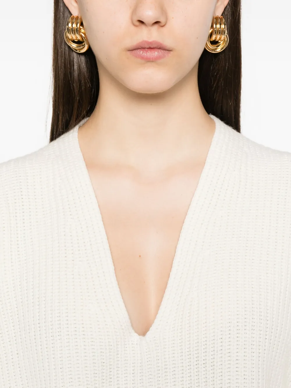Fabiana Filippi Geribbelde trui met V-hals Beige