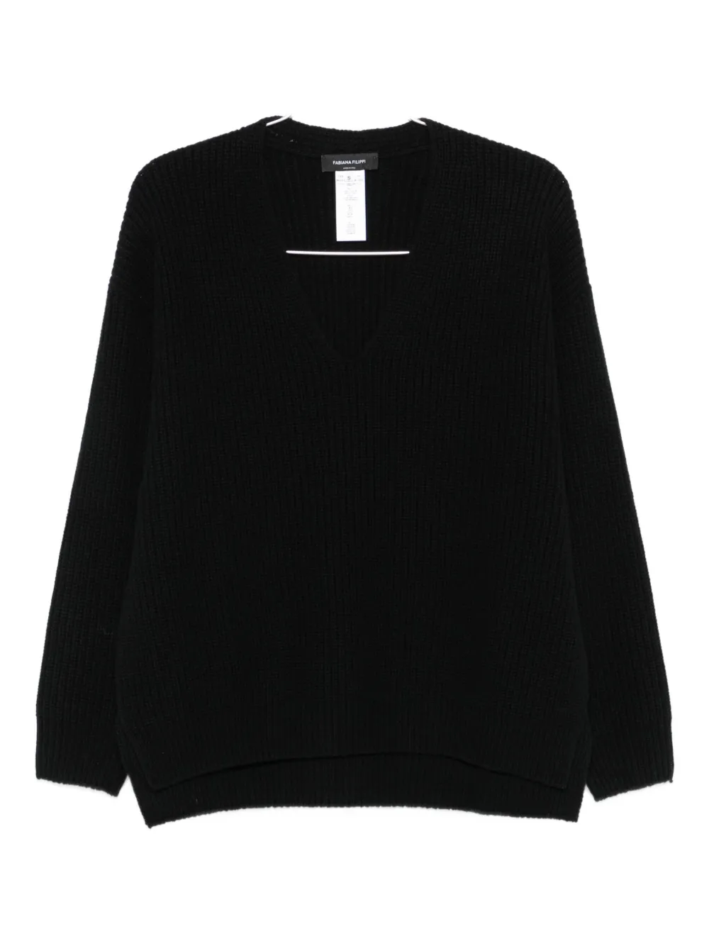 Fabiana Filippi V-neck Ribbed Knit Sweater In Black