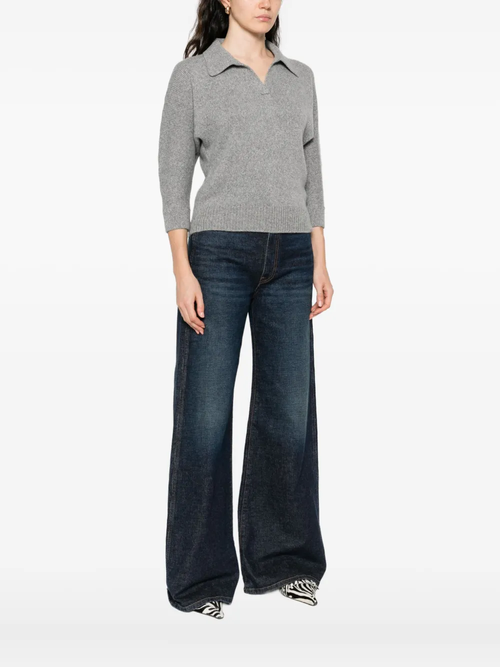 Khaite Polo-neck Cashmere Sweater In Gray
