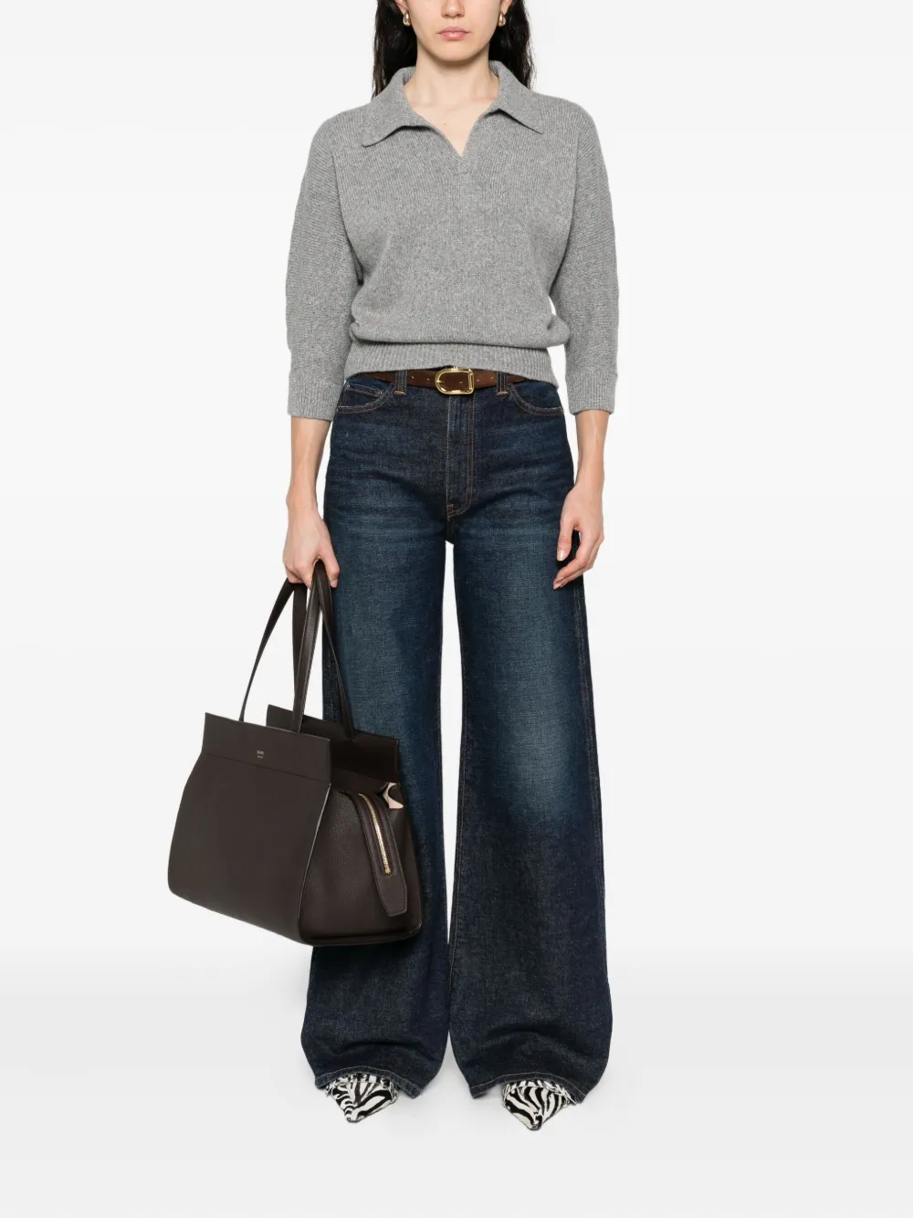 Khaite Polo-neck Cashmere Sweater In Gray