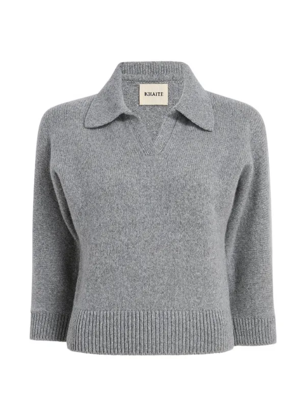 Khaite Polo-neck Cashmere Sweater in Grey