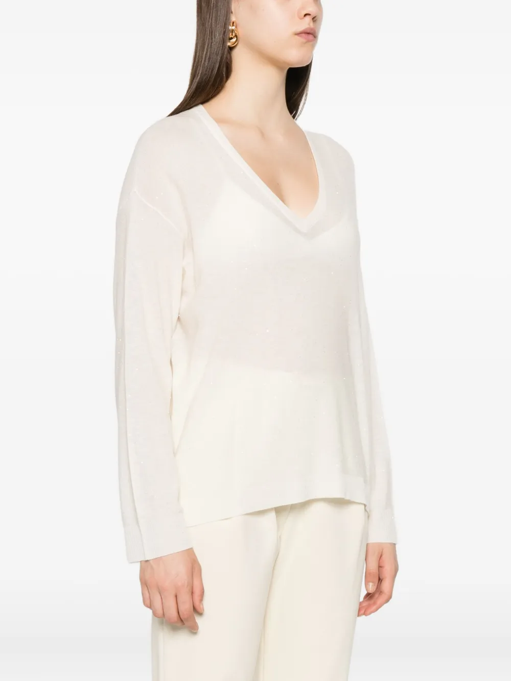 Fabiana Filippi T-shirt met V-hals Beige