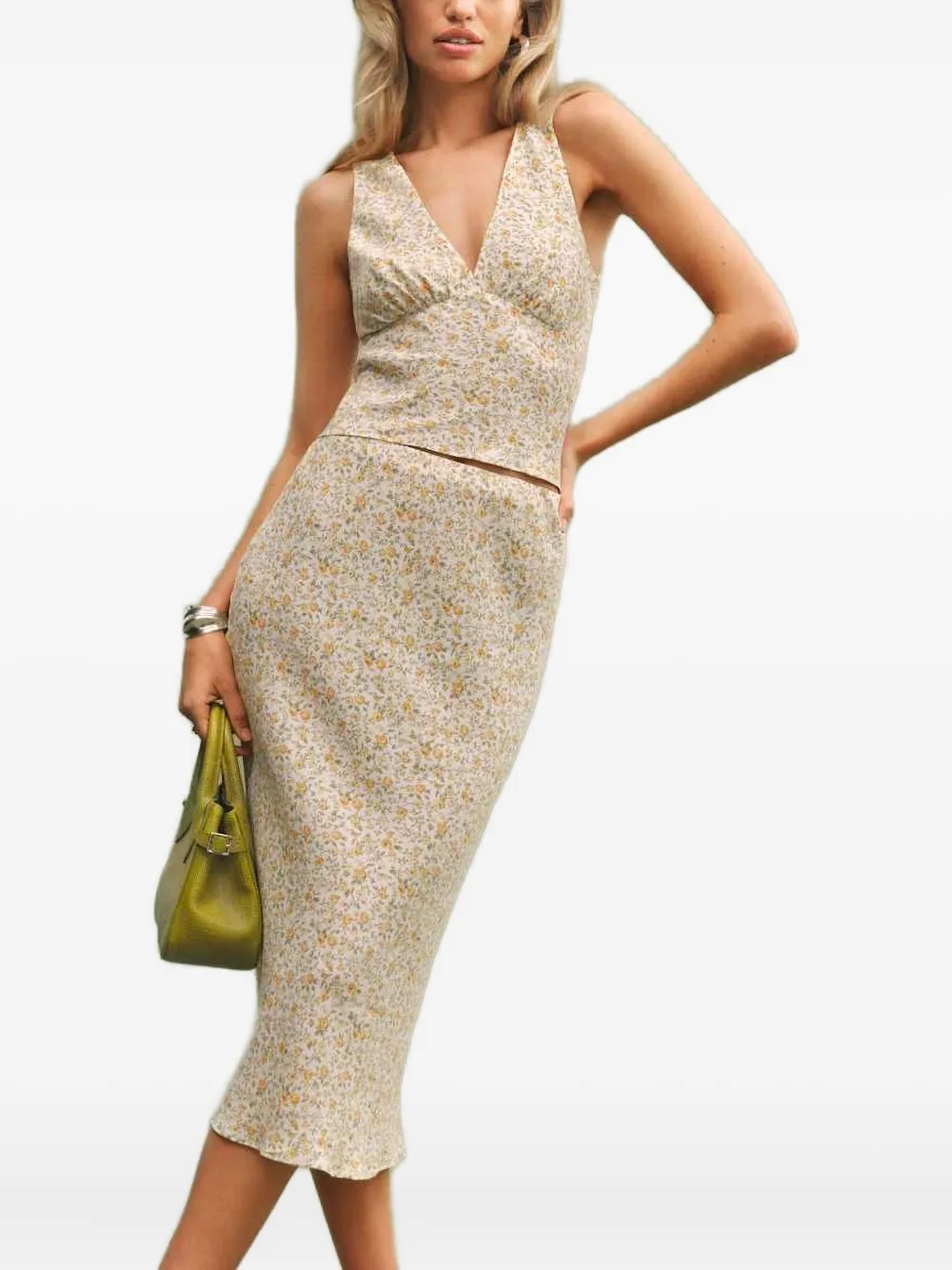 Reformation Floral Print Skirt Set In Neutral