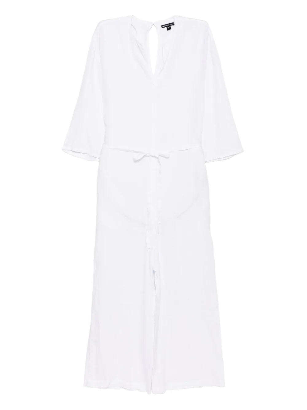 James Perse Belted Linen Jumpsuit In White