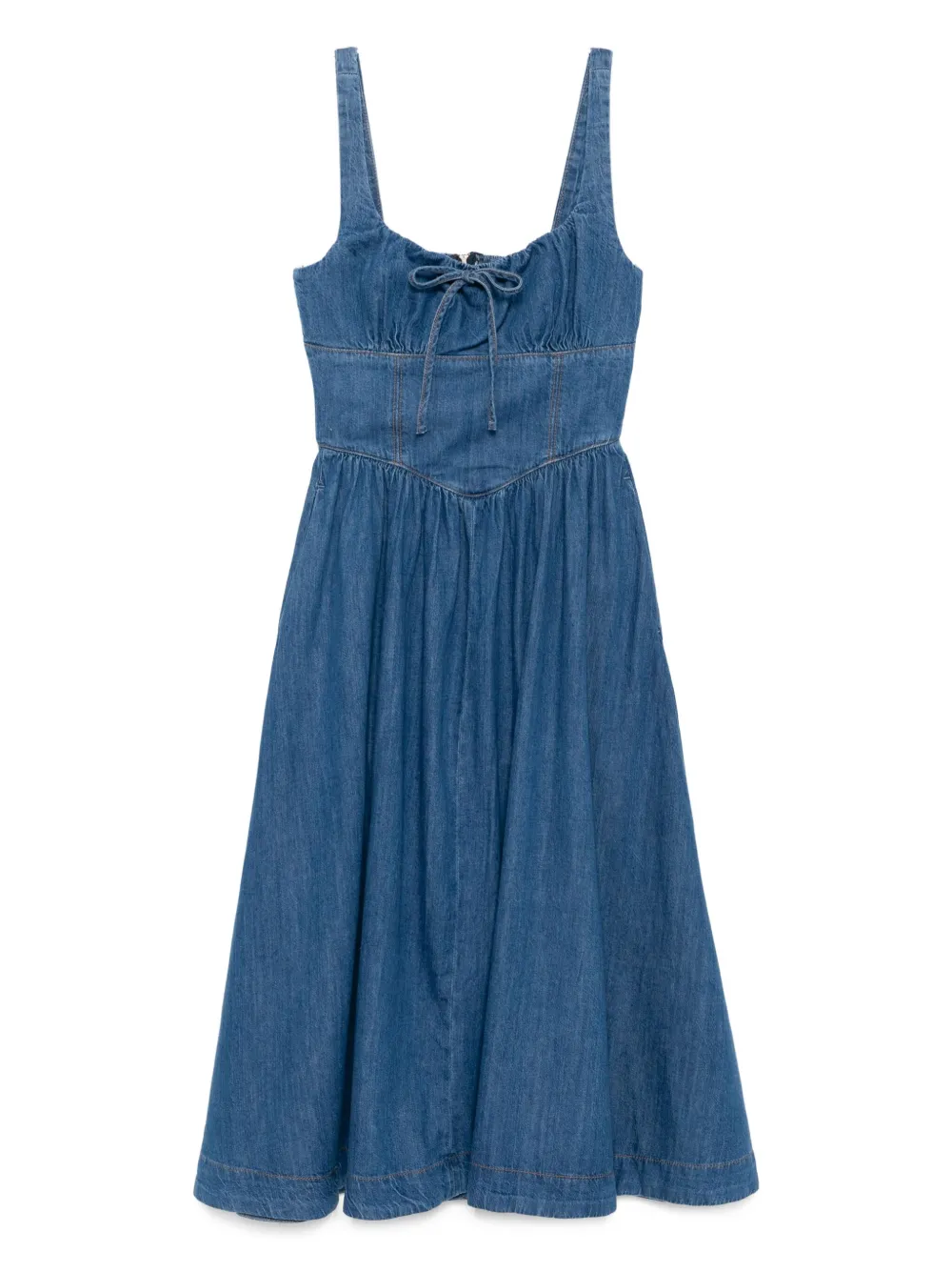 Reformation Balia Denim A-line Midi Dress In Blue