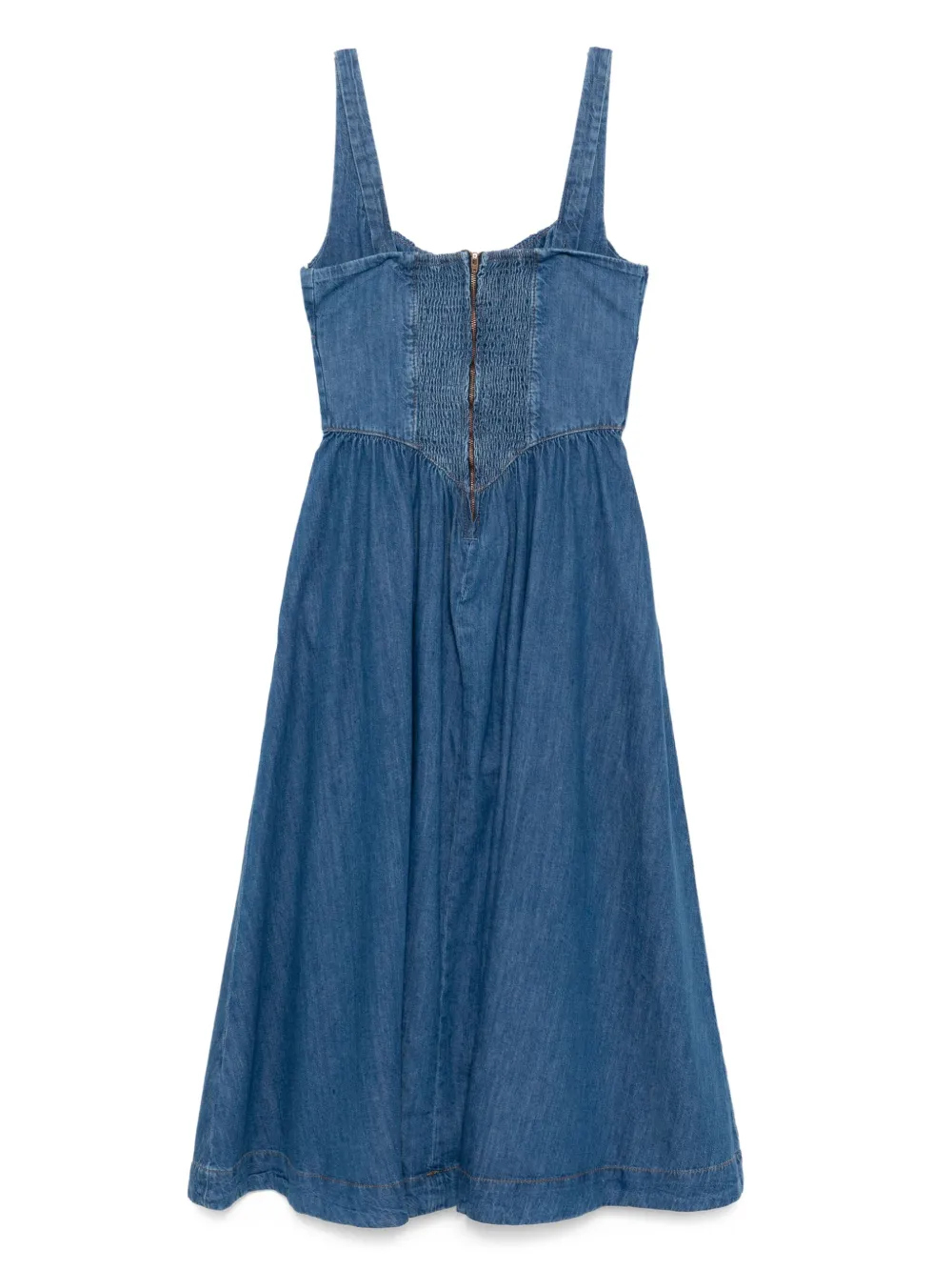 Reformation Balia Denim A-line Midi Dress In Blue