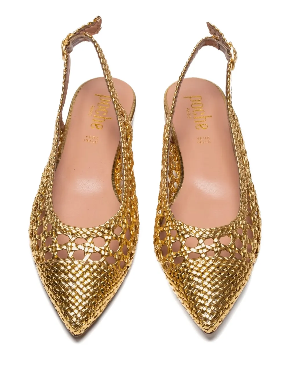 Poche Paris Estelle woven slingback pumps Gold