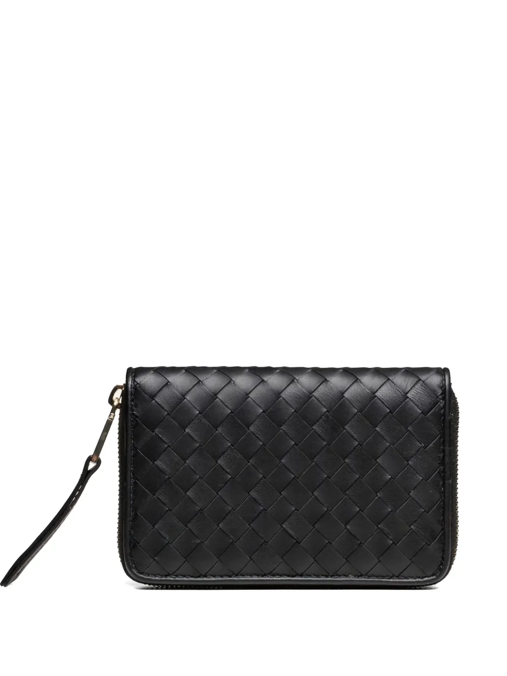 Poche Paris Oriane Woven-leather Zip Wallet In Black