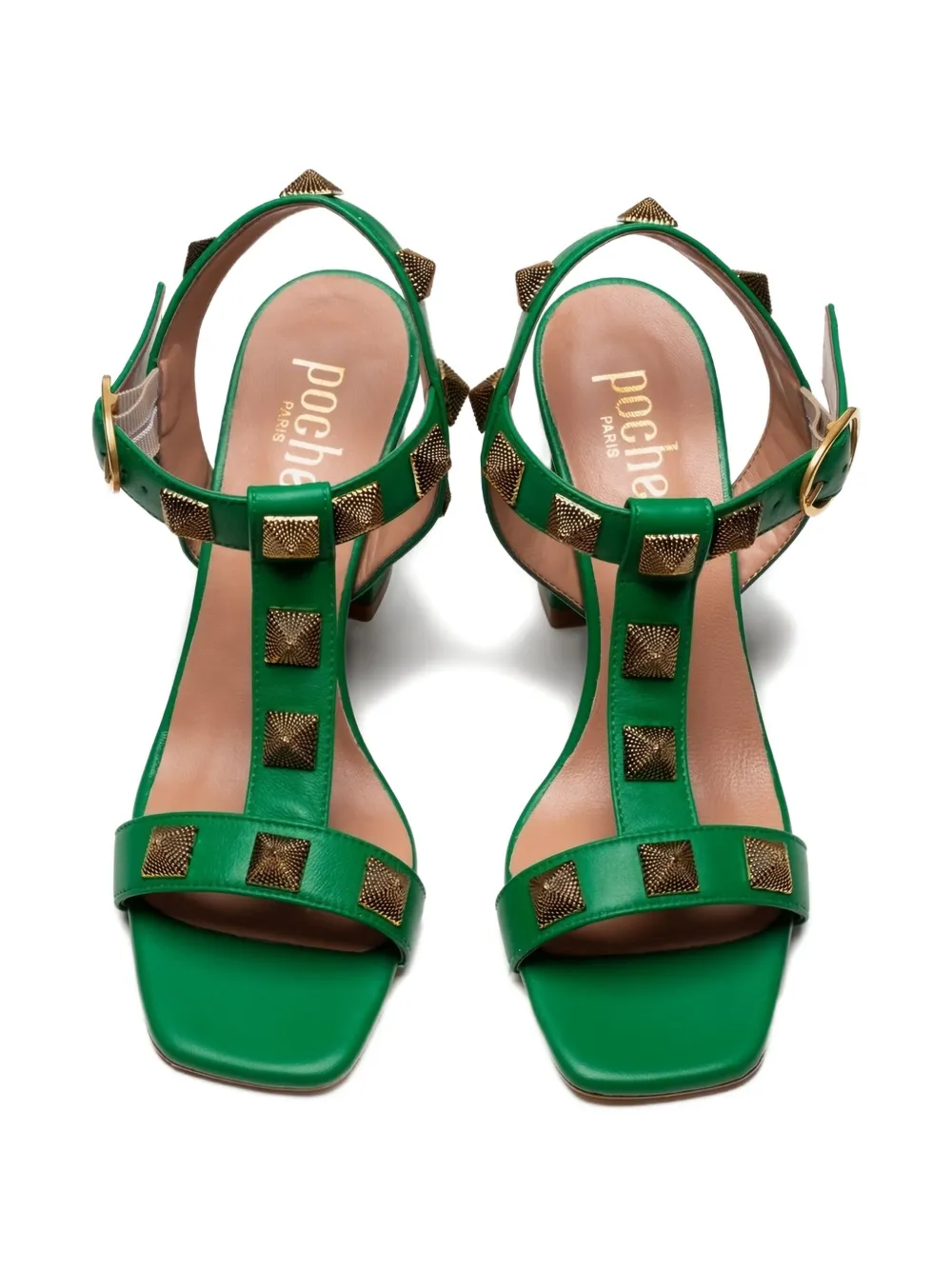 Poche Paris 85mm Lille studded T-bar sandals Green