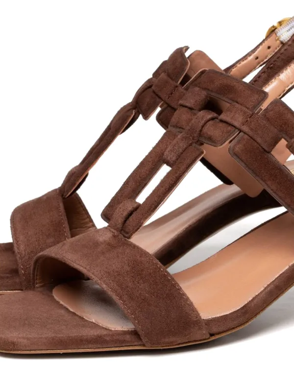 Poche Paris 50mm Valerie T-bar block-heel Sandals Brown