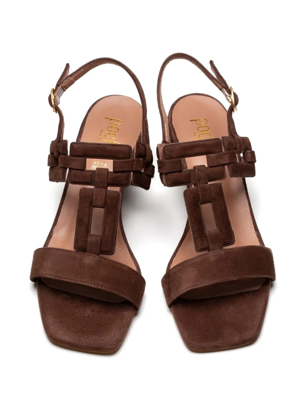 Poche Paris 50mm Valerie T-bar block-heel sandals Brown