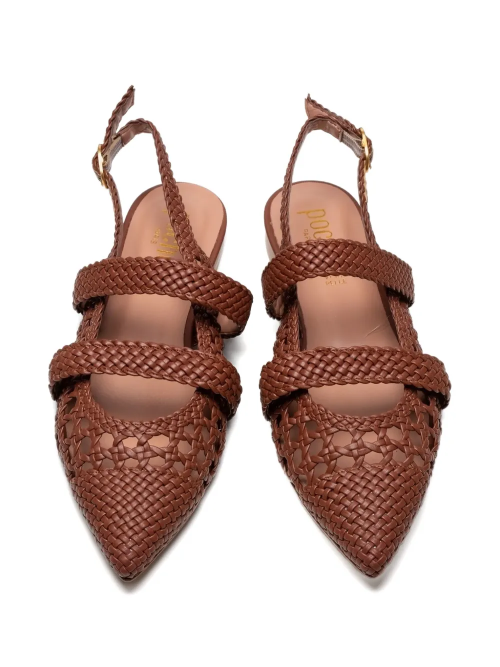 Poche Paris Lena woven pointed-toe pumps Brown