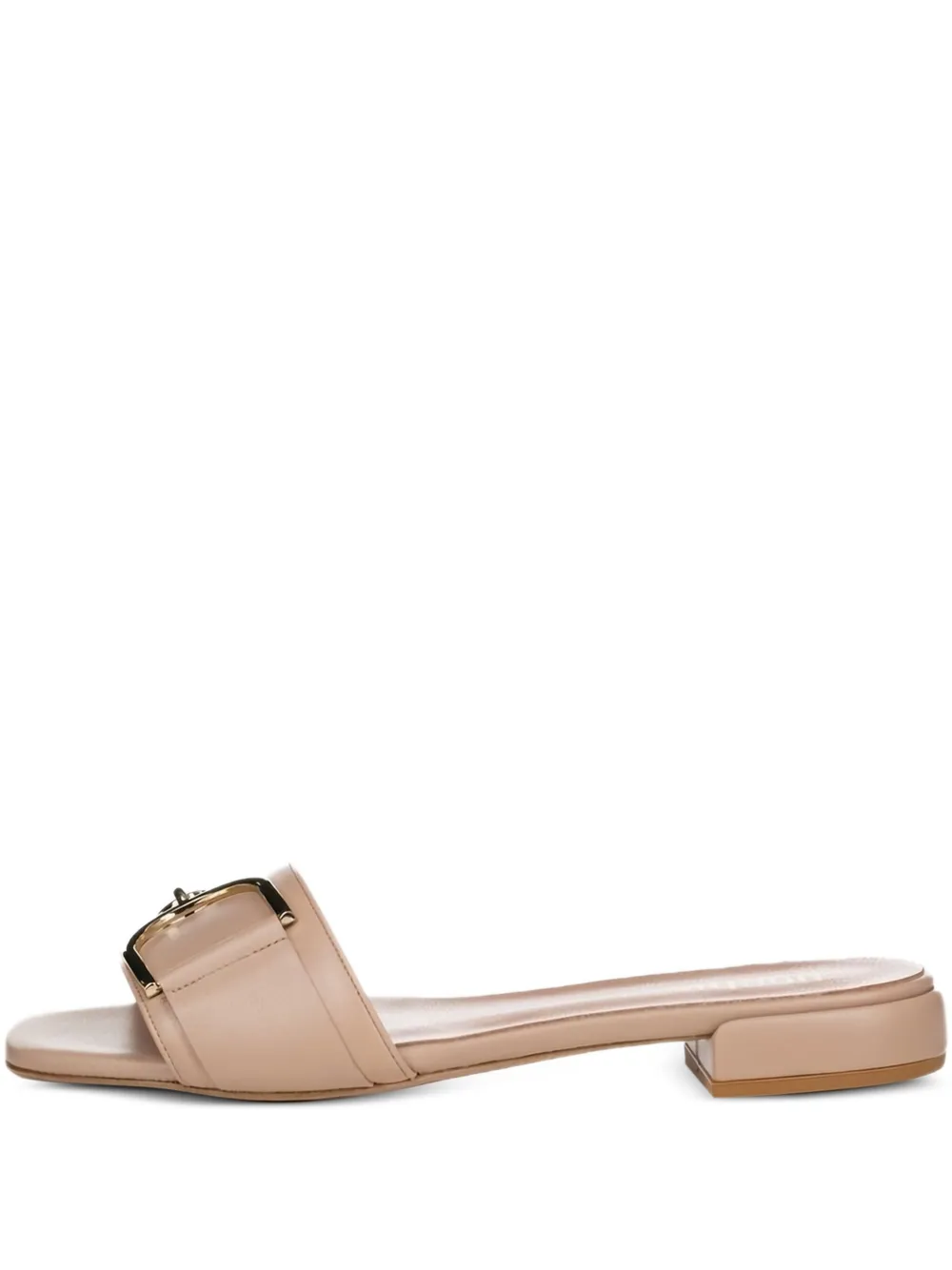 Poche Paris Rose Buckle Leather Slides In Neutral