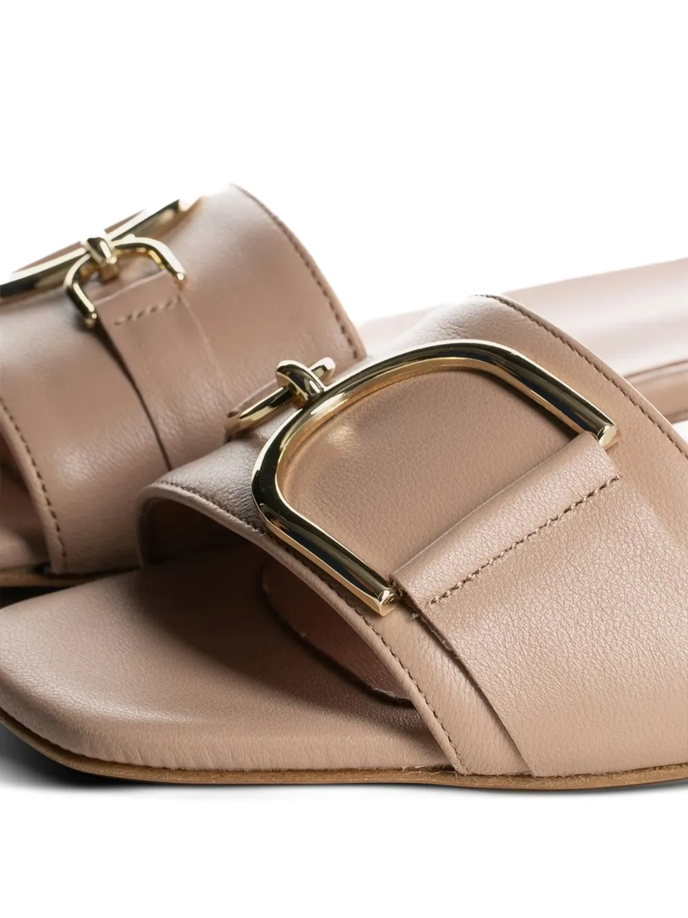 Poche Paris Rose buckle leather slides Neutrals