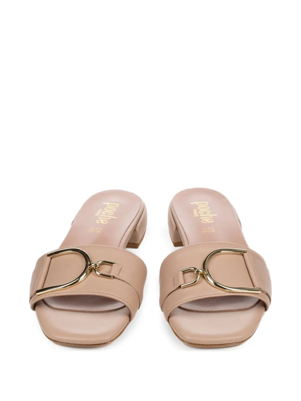 Poche Paris Rose buckle leather slides Neutrals