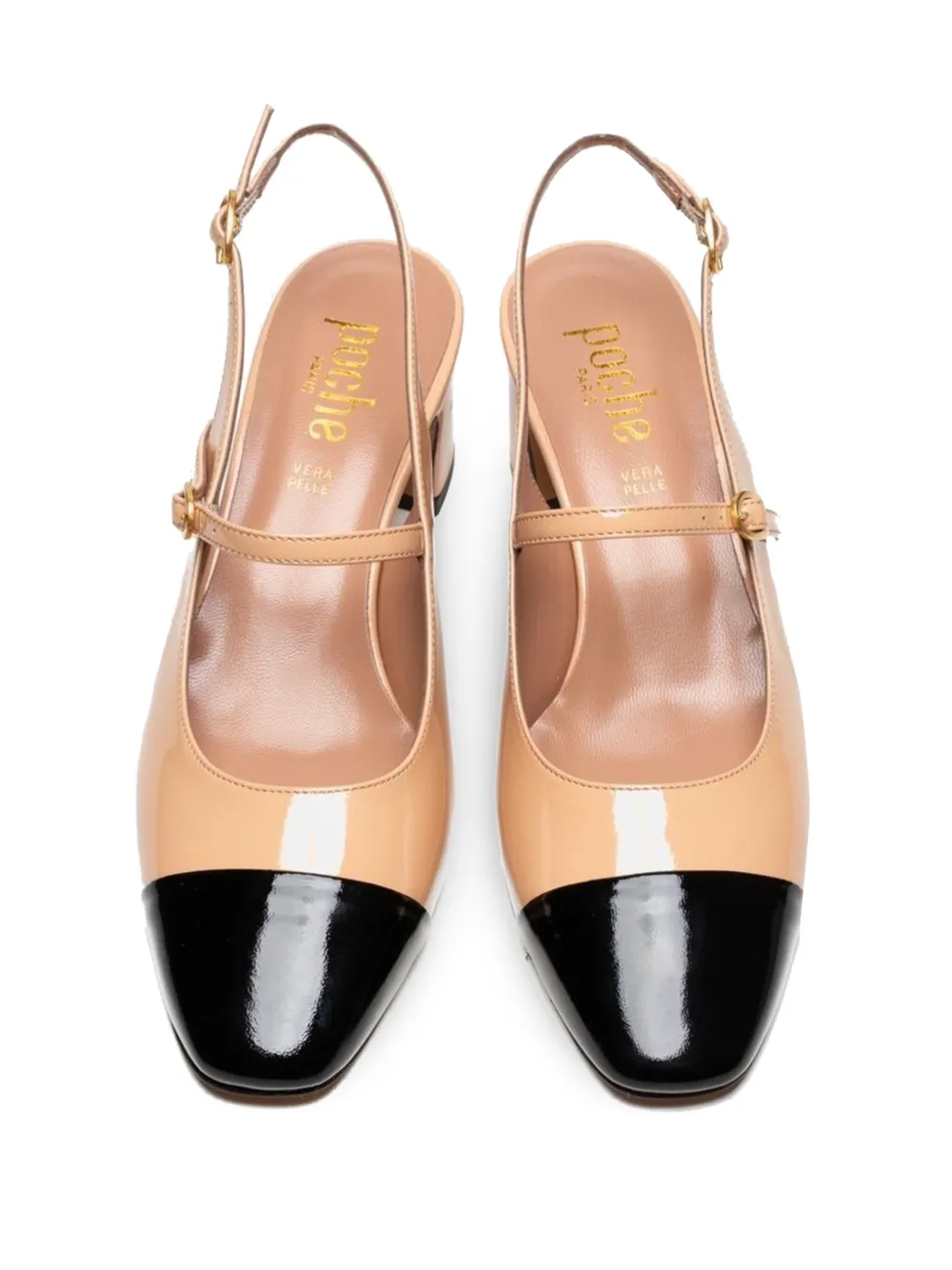 Poche Paris 45mm buckle-detail cap-toe heeled pumps Neutrals