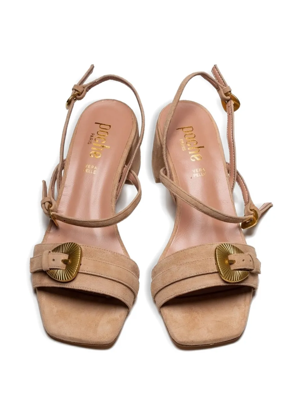 Poche Paris Sandalen met blokhak en gesp Beige