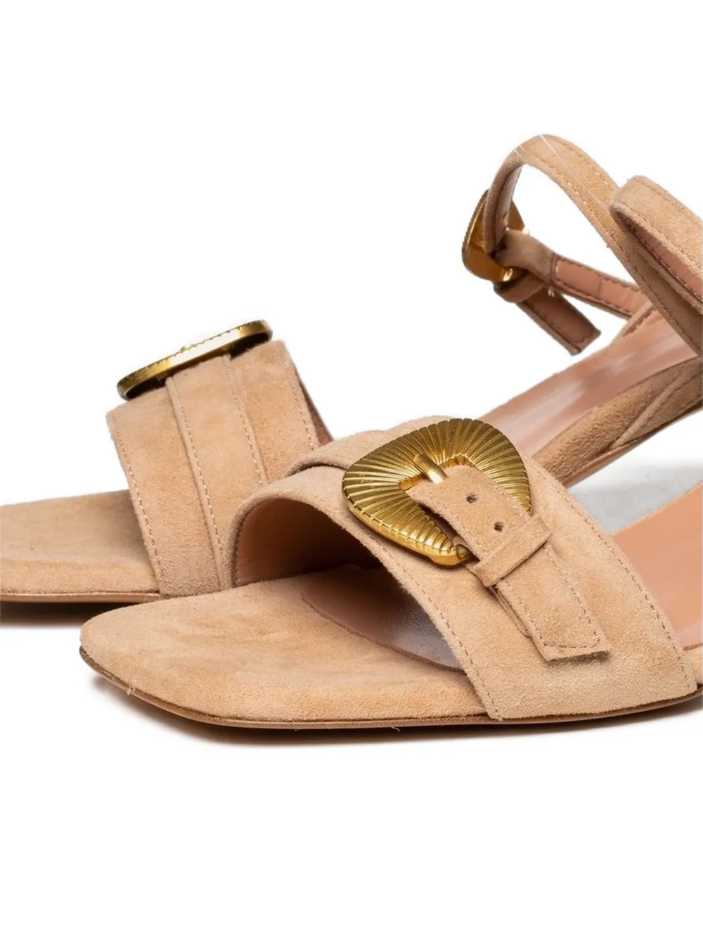 Poche Paris Sandalen met blokhak en gesp Beige
