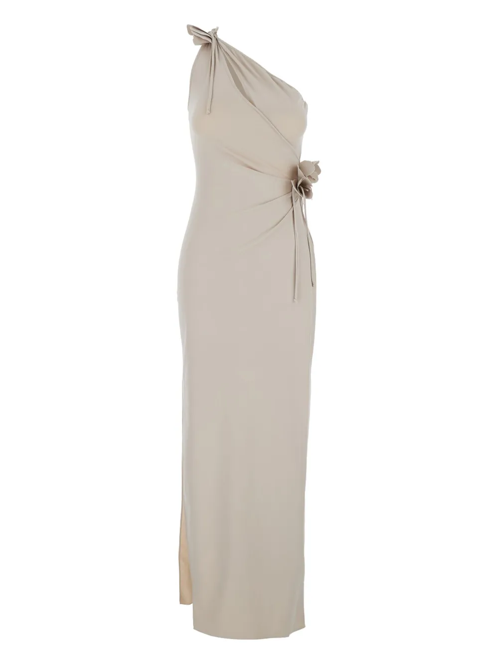 Coperni one-shoulder flower-embellished gown Beige