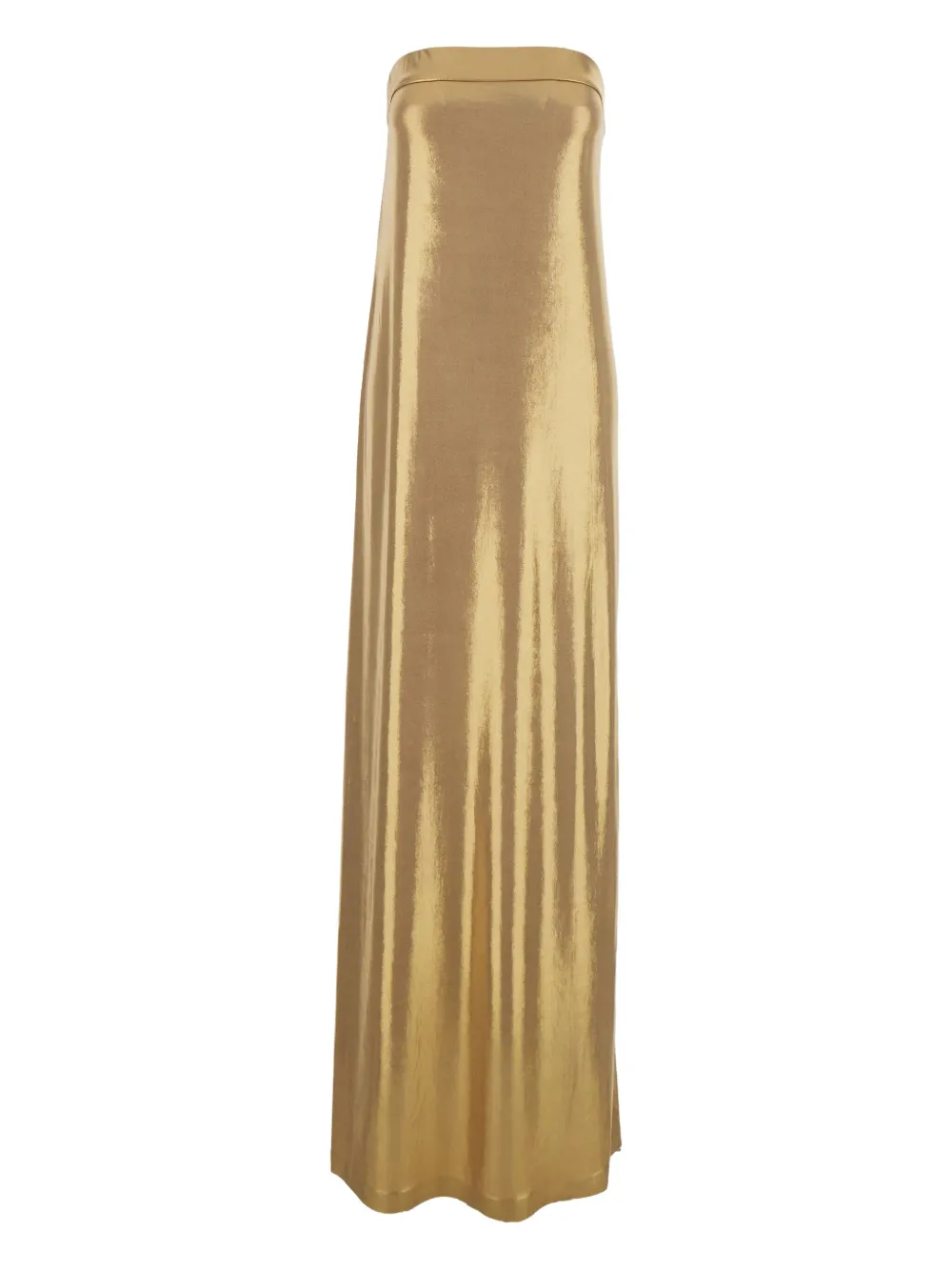 Norma Kamali metallic side-slit gown Goud