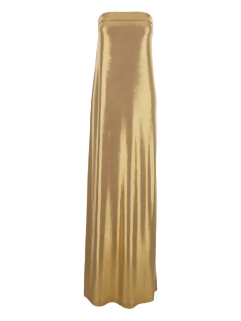 Norma Kamali metallic side-slit gown