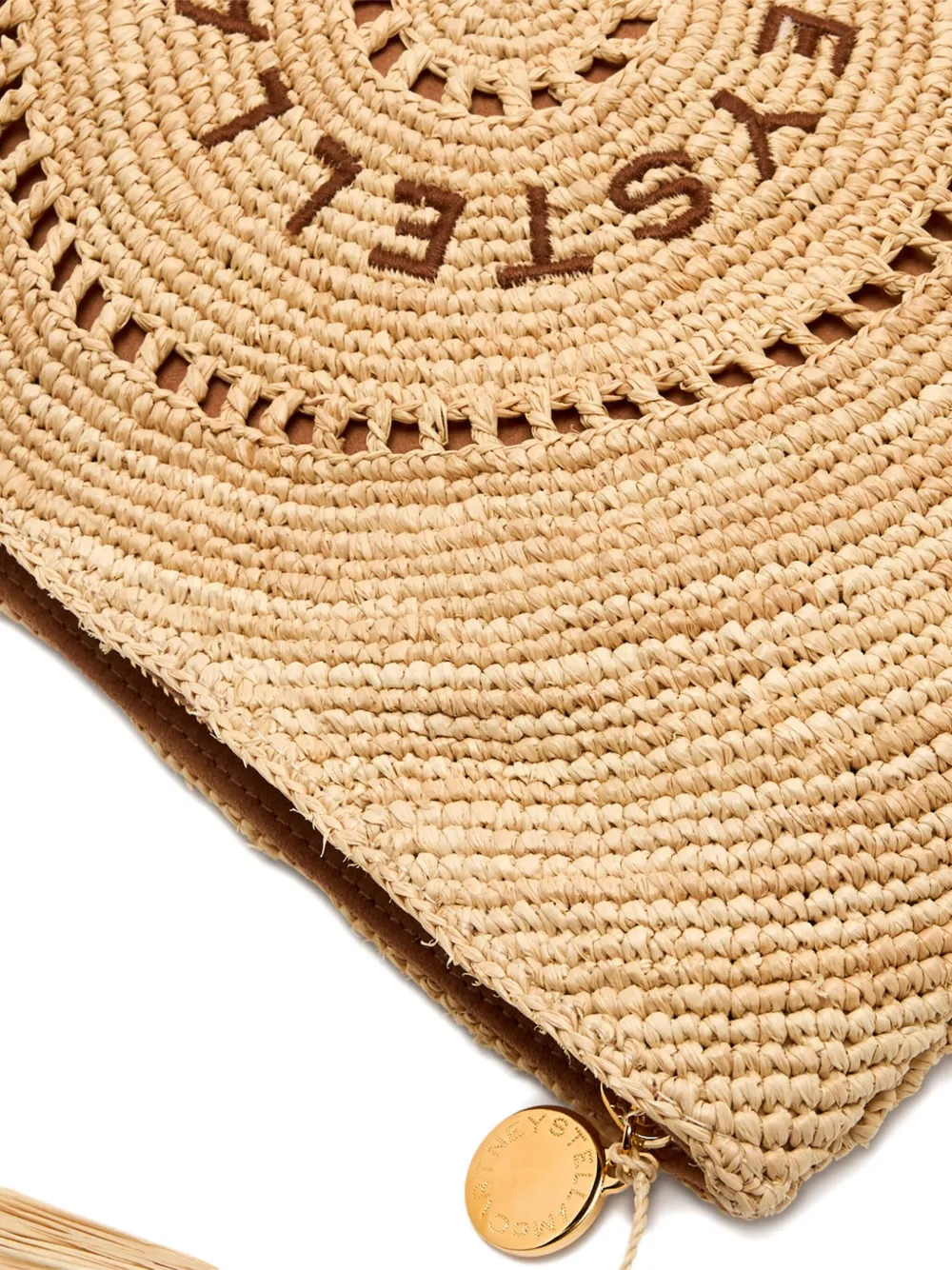 Stella McCartney Raffia clutch met logoprint Beige