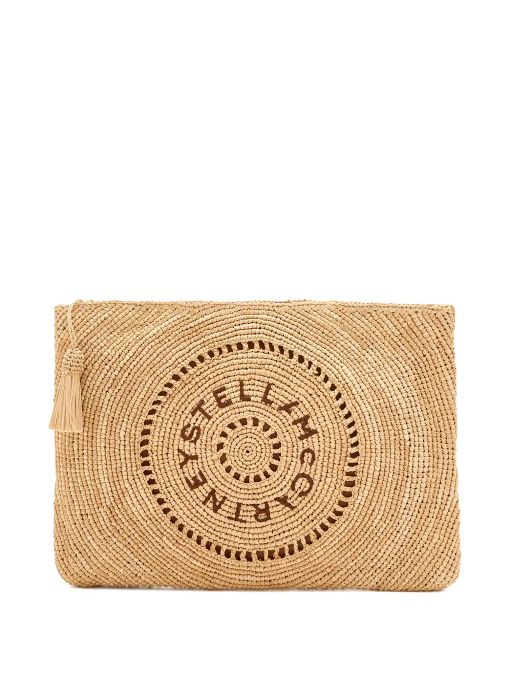 Stella McCartney logo-print raffia clutch bags Beige