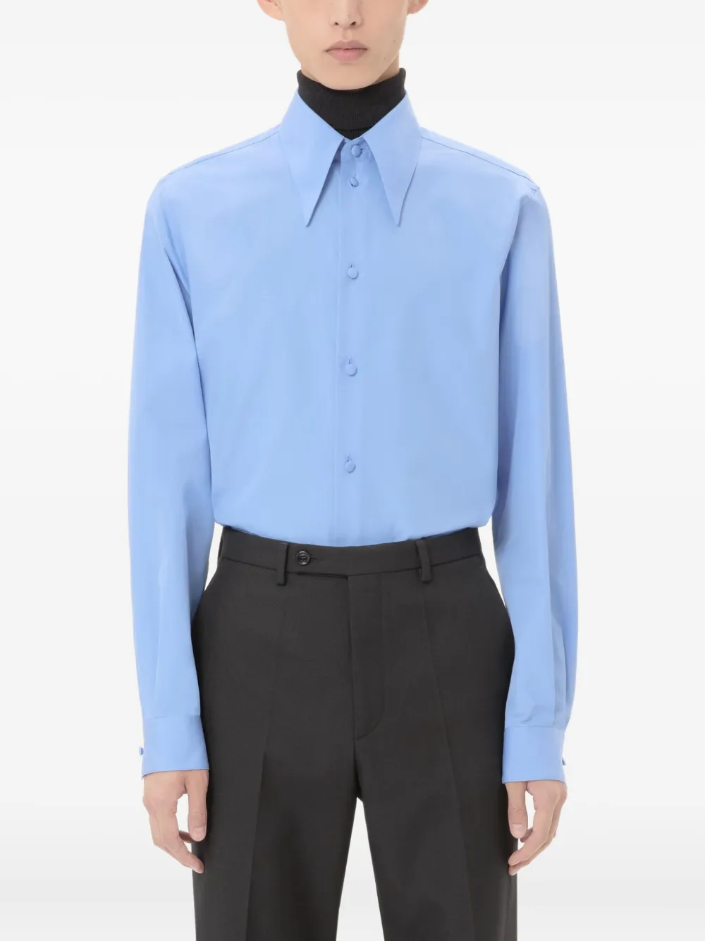 Valentino Pointed-collar Cotton Shirt In Blue
