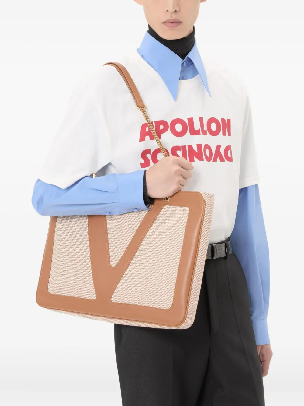 Valentino Pointed-collar Cotton Shirt In Blue