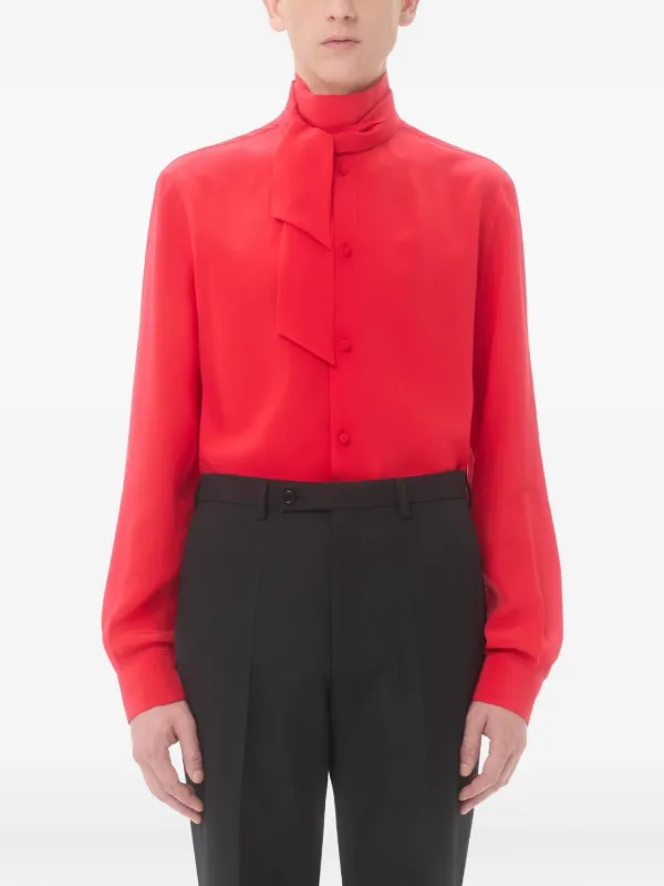 Valentino Garavani scarf-collar Silk Shirt | Red | FARFETCH