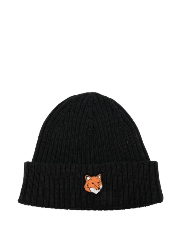 Maison Kitsuné Fox Head リブニット ビーニー | ブラック | FARFETCH JP