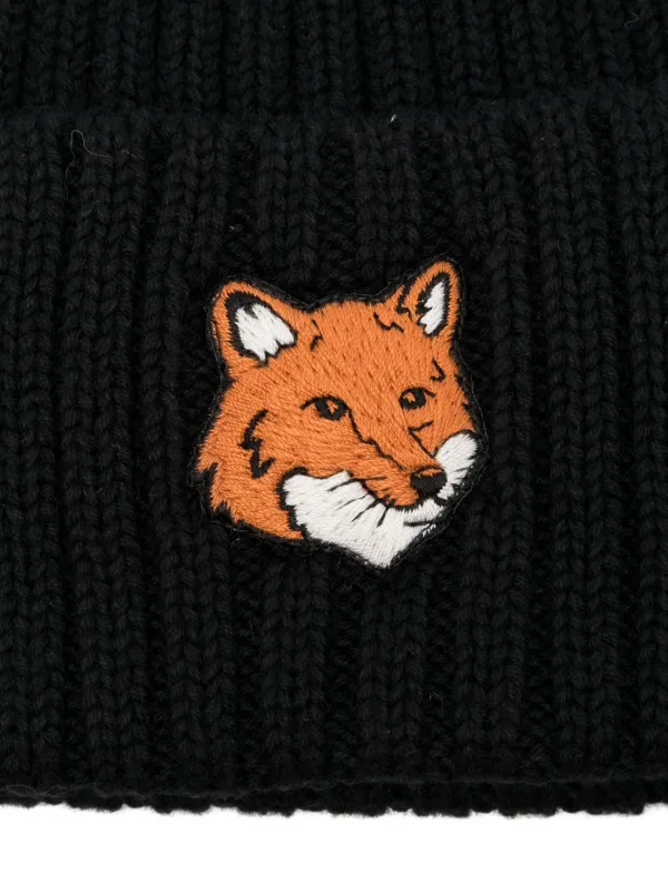 Maison Kitsuné Fox Head リブニット ビーニー | ブラック | FARFETCH JP