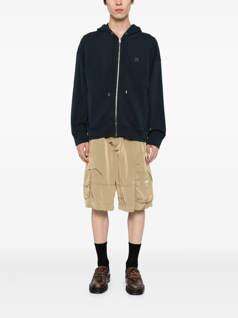 Maison Kitsuné Hoodie met rits en vossenkop-patch Blauw