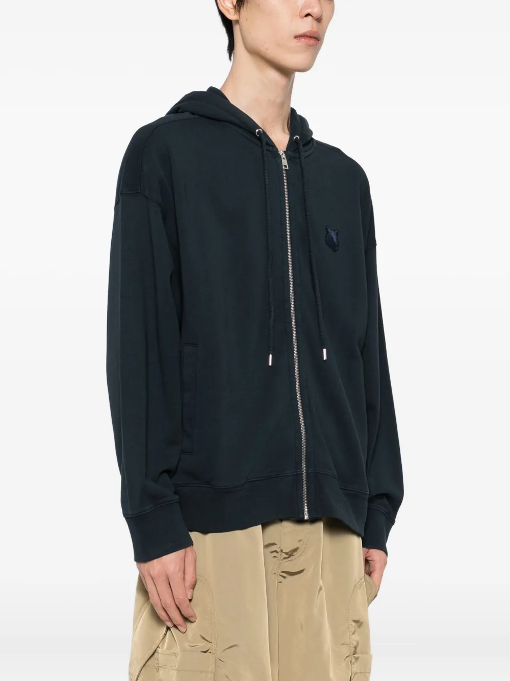 Maison Kitsuné Hoodie met rits en vossenkop-patch Blauw